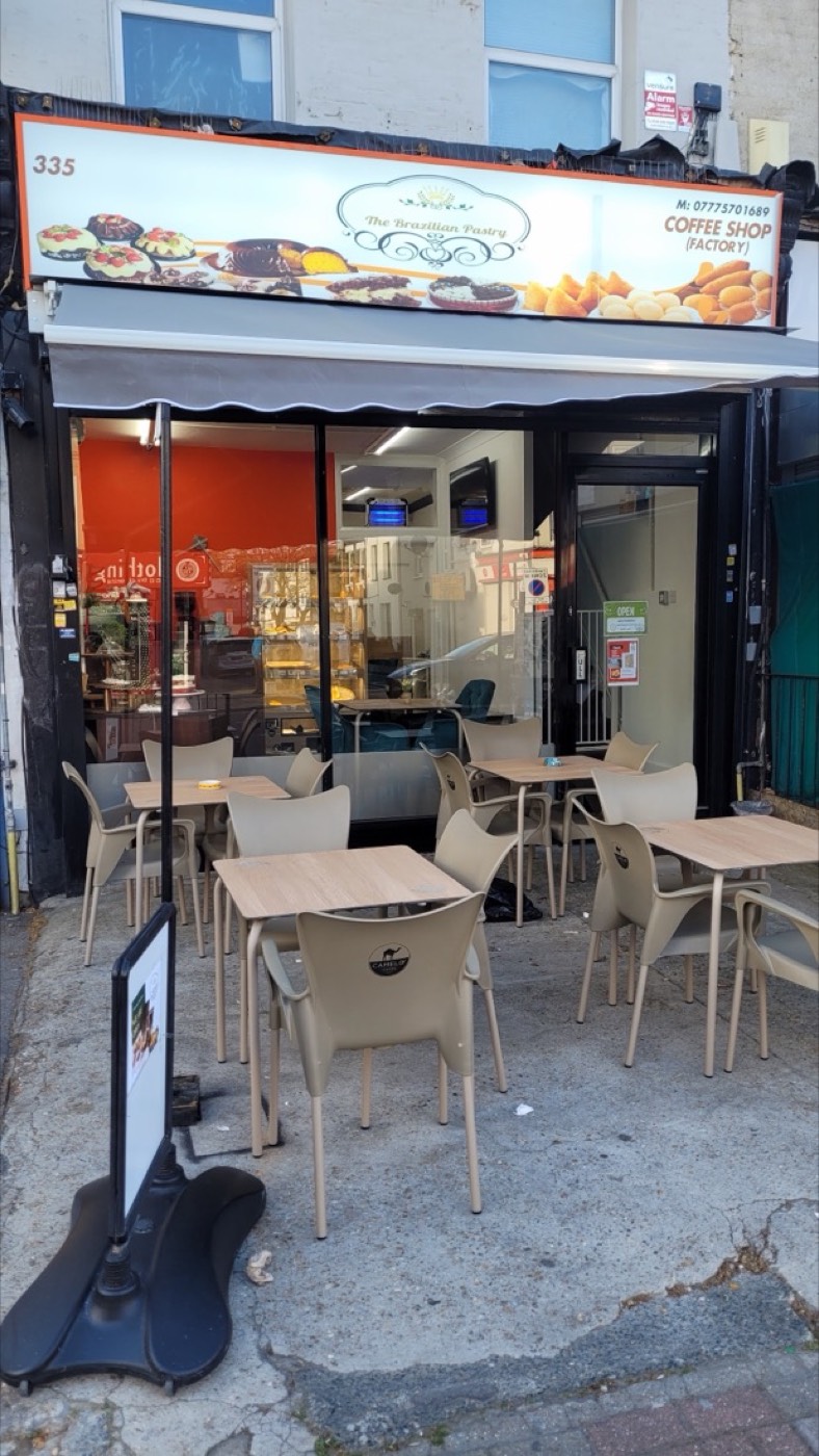 The orange shopfront of The Brazilian Pastry on Barking Road, Plaistow